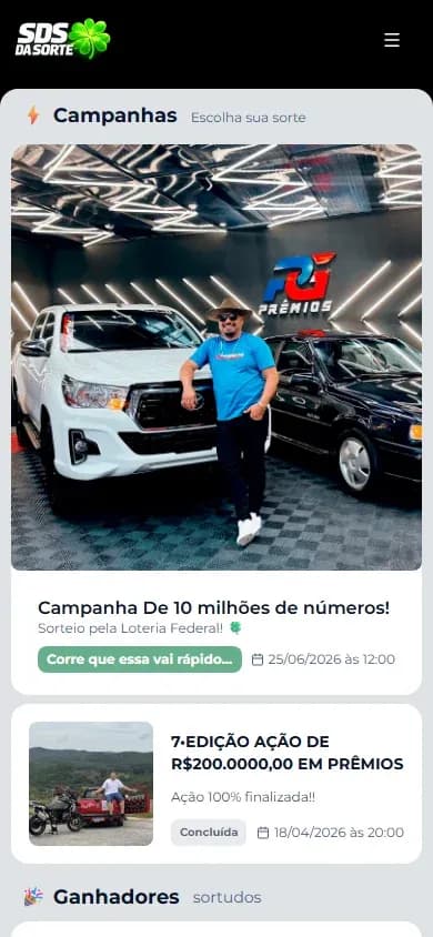Tela inicial de campanhas da plataforma SDS